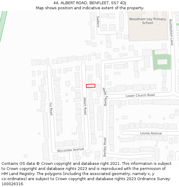 44, ALBERT ROAD, BENFLEET, SS7 4DJ: Location map and indicative extent of plot
