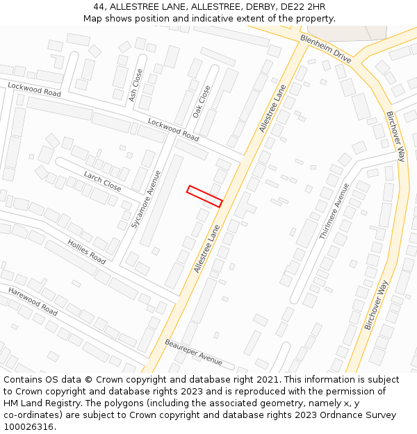 44, ALLESTREE LANE, ALLESTREE, DERBY, DE22 2HR: Location map and indicative extent of plot