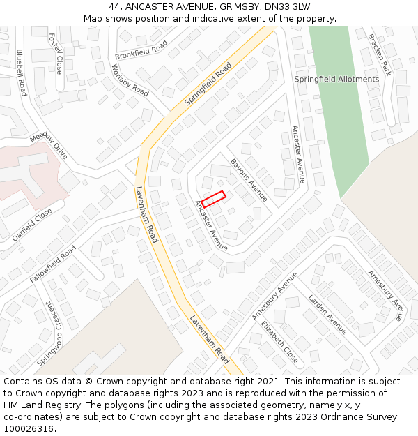 44, ANCASTER AVENUE, GRIMSBY, DN33 3LW: Location map and indicative extent of plot