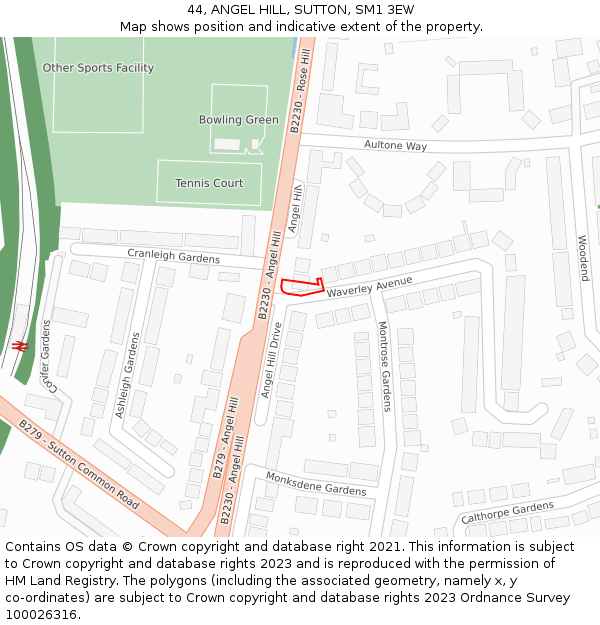 44, ANGEL HILL, SUTTON, SM1 3EW: Location map and indicative extent of plot