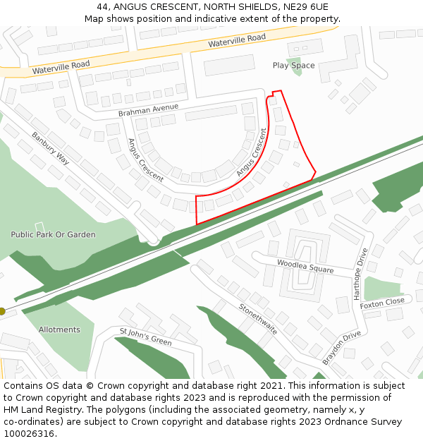 44, ANGUS CRESCENT, NORTH SHIELDS, NE29 6UE: Location map and indicative extent of plot