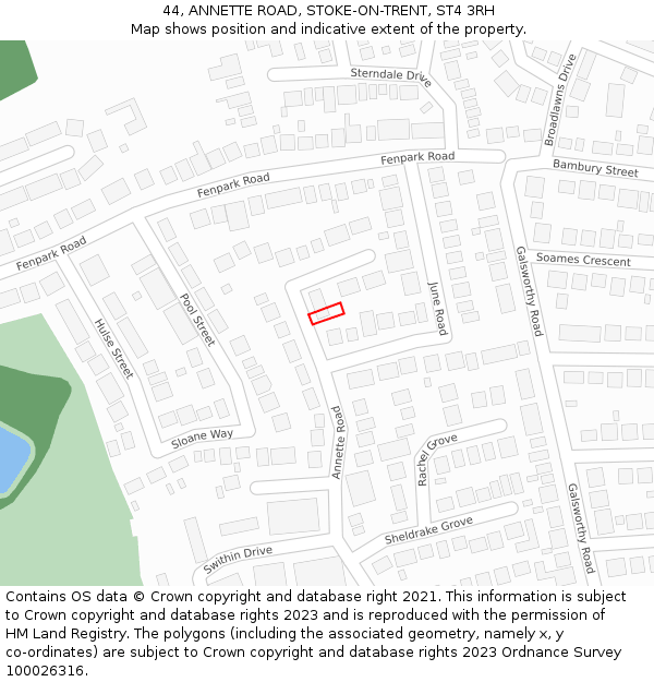 44, ANNETTE ROAD, STOKE-ON-TRENT, ST4 3RH: Location map and indicative extent of plot