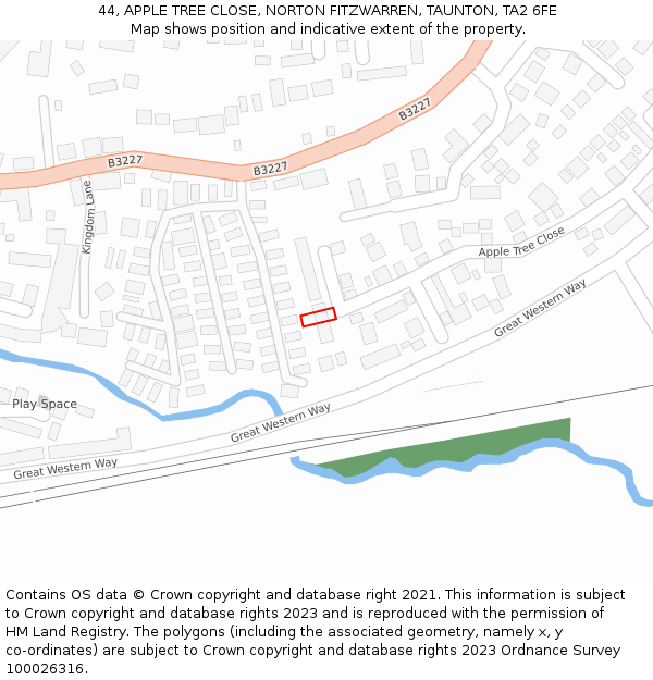 44, APPLE TREE CLOSE, NORTON FITZWARREN, TAUNTON, TA2 6FE: Location map and indicative extent of plot