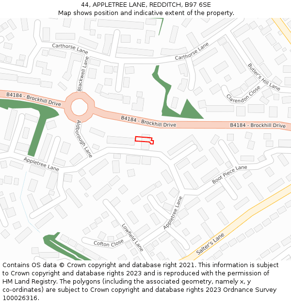 44, APPLETREE LANE, REDDITCH, B97 6SE: Location map and indicative extent of plot