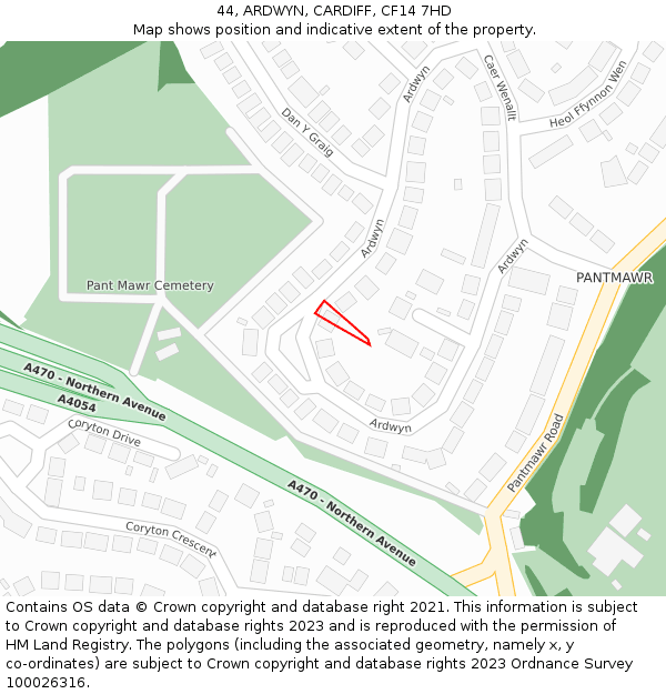 44, ARDWYN, CARDIFF, CF14 7HD: Location map and indicative extent of plot