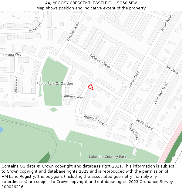 44, ARGOSY CRESCENT, EASTLEIGH, SO50 5RW: Location map and indicative extent of plot