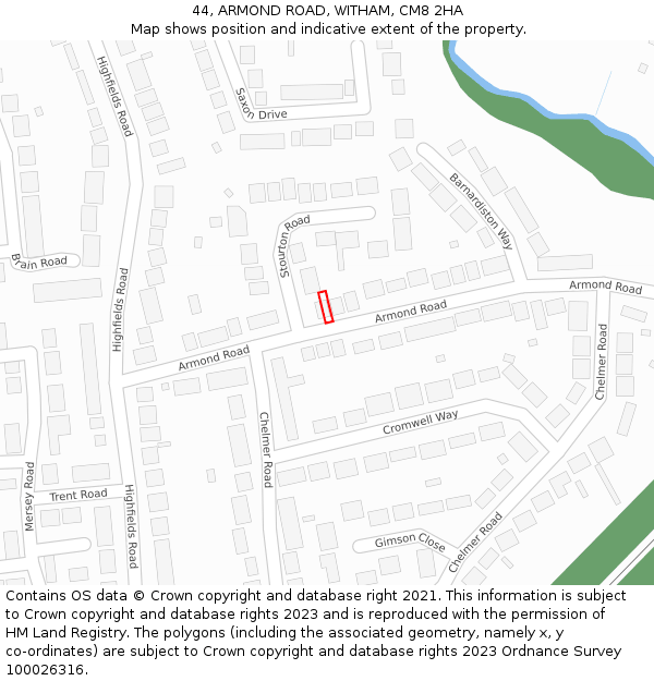 44, ARMOND ROAD, WITHAM, CM8 2HA: Location map and indicative extent of plot