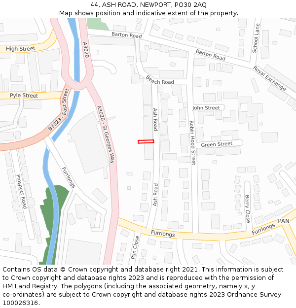 44, ASH ROAD, NEWPORT, PO30 2AQ: Location map and indicative extent of plot