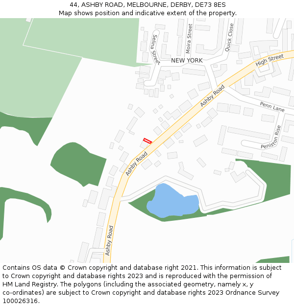 44, ASHBY ROAD, MELBOURNE, DERBY, DE73 8ES: Location map and indicative extent of plot