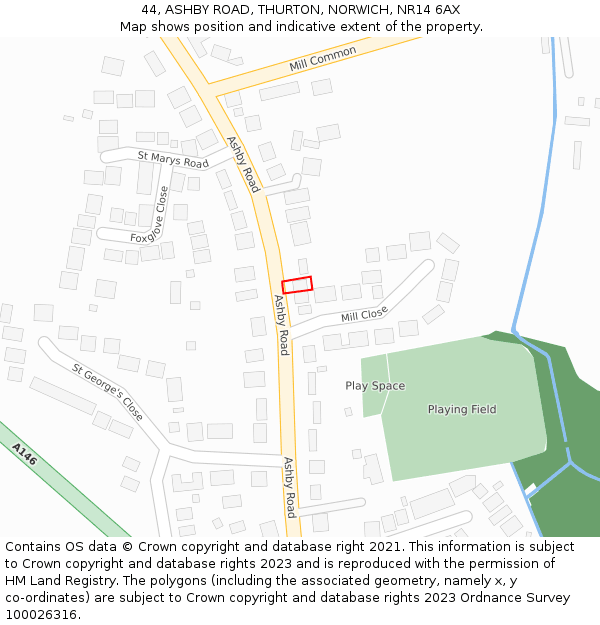 44, ASHBY ROAD, THURTON, NORWICH, NR14 6AX: Location map and indicative extent of plot