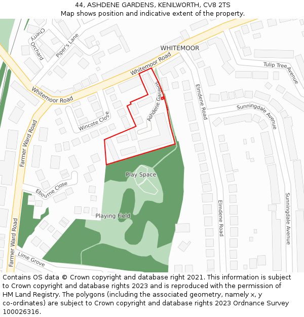 44, ASHDENE GARDENS, KENILWORTH, CV8 2TS: Location map and indicative extent of plot