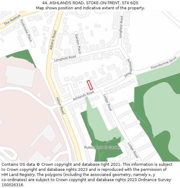 44, ASHLANDS ROAD, STOKE-ON-TRENT, ST4 6QS: Location map and indicative extent of plot