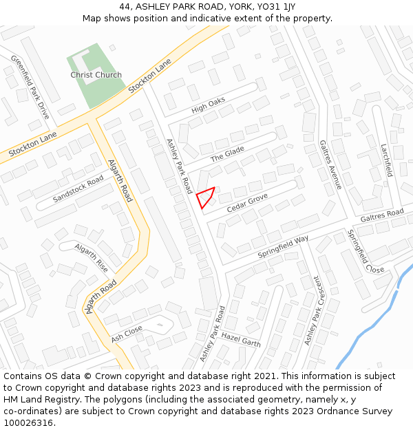44, ASHLEY PARK ROAD, YORK, YO31 1JY: Location map and indicative extent of plot