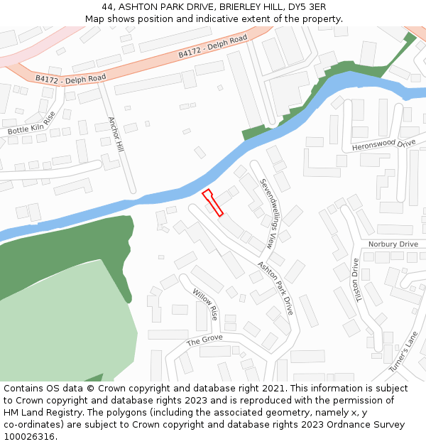 44, ASHTON PARK DRIVE, BRIERLEY HILL, DY5 3ER: Location map and indicative extent of plot