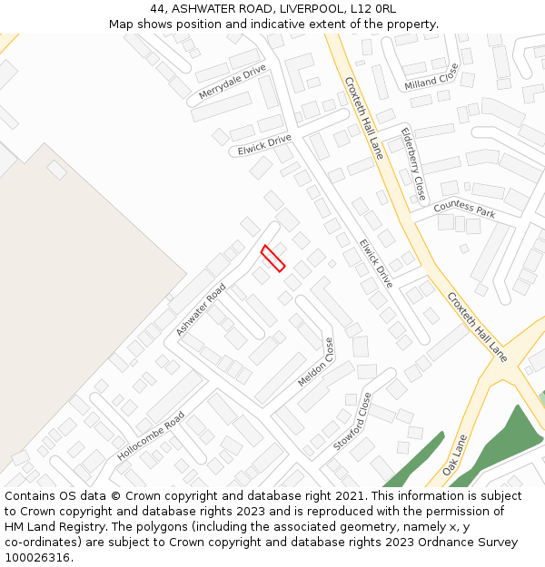 44, ASHWATER ROAD, LIVERPOOL, L12 0RL: Location map and indicative extent of plot