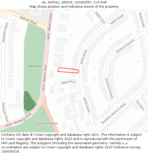 44, ASTHILL GROVE, COVENTRY, CV3 6HP: Location map and indicative extent of plot