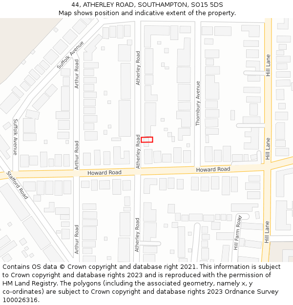 44, ATHERLEY ROAD, SOUTHAMPTON, SO15 5DS: Location map and indicative extent of plot