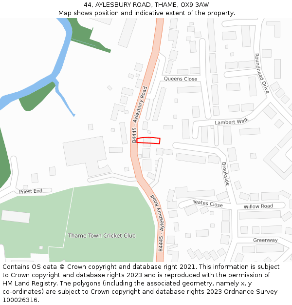 44, AYLESBURY ROAD, THAME, OX9 3AW: Location map and indicative extent of plot