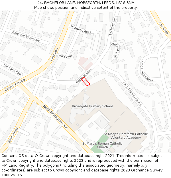 44, BACHELOR LANE, HORSFORTH, LEEDS, LS18 5NA: Location map and indicative extent of plot
