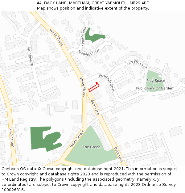 44, BACK LANE, MARTHAM, GREAT YARMOUTH, NR29 4PE: Location map and indicative extent of plot