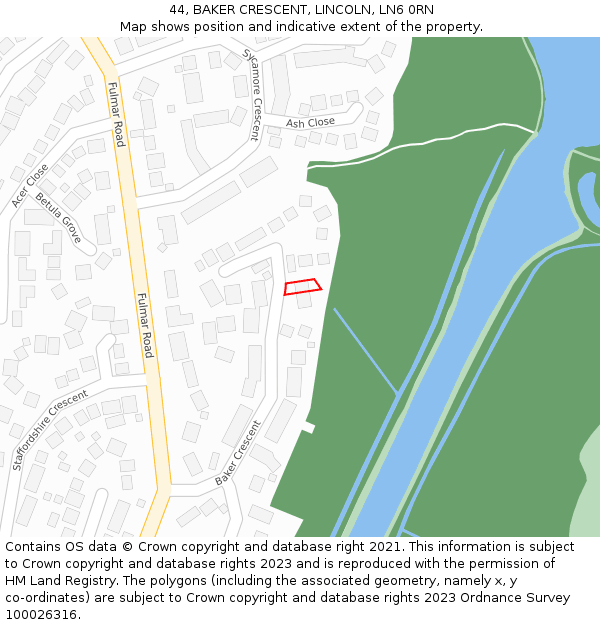 44, BAKER CRESCENT, LINCOLN, LN6 0RN: Location map and indicative extent of plot