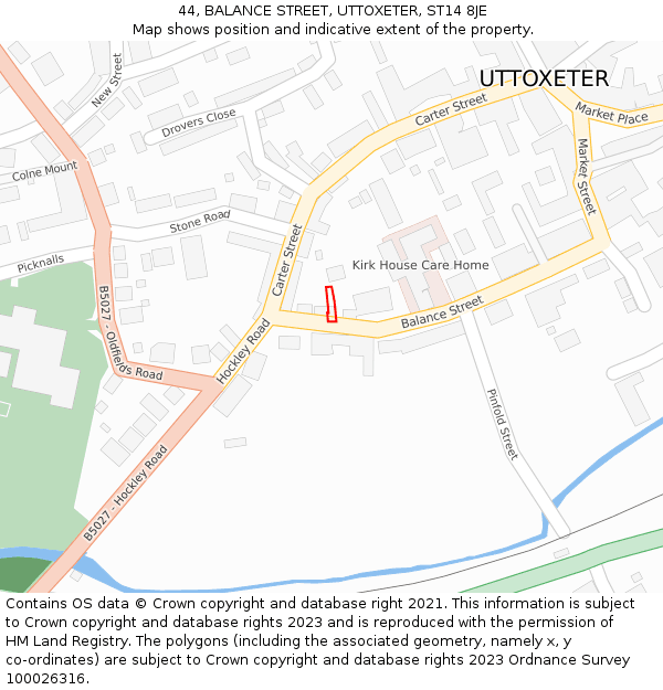 44, BALANCE STREET, UTTOXETER, ST14 8JE: Location map and indicative extent of plot