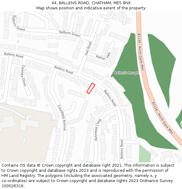 44, BALLENS ROAD, CHATHAM, ME5 8NX: Location map and indicative extent of plot