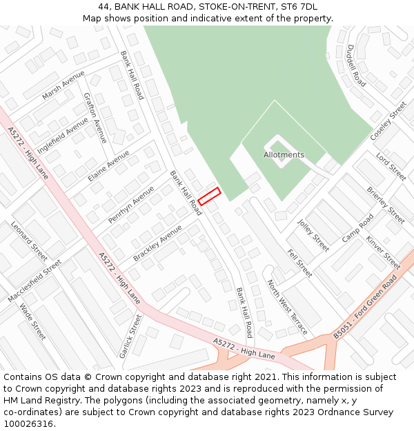 44, BANK HALL ROAD, STOKE-ON-TRENT, ST6 7DL: Location map and indicative extent of plot