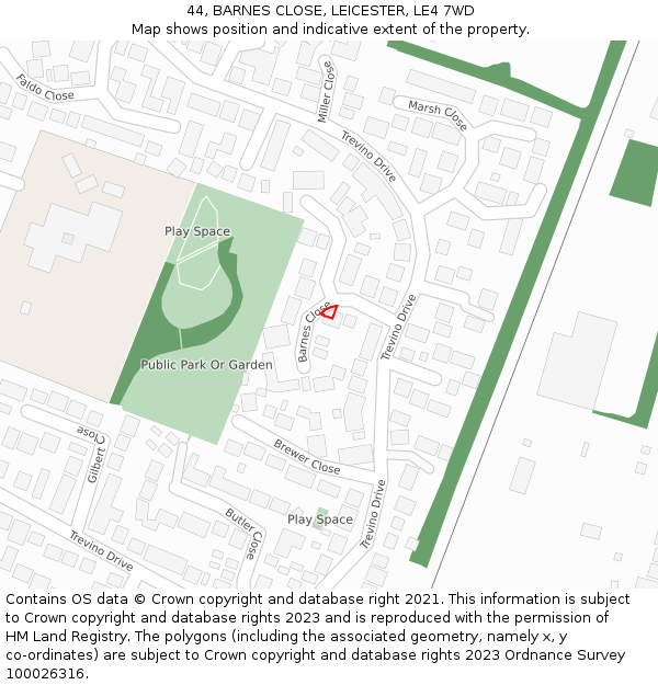 44, BARNES CLOSE, LEICESTER, LE4 7WD: Location map and indicative extent of plot