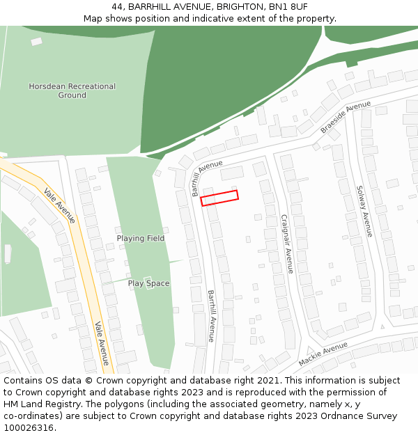 44, BARRHILL AVENUE, BRIGHTON, BN1 8UF: Location map and indicative extent of plot