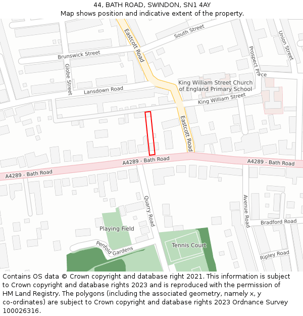 44, BATH ROAD, SWINDON, SN1 4AY: Location map and indicative extent of plot