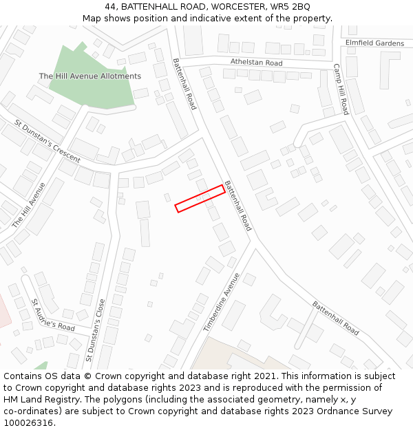 44, BATTENHALL ROAD, WORCESTER, WR5 2BQ: Location map and indicative extent of plot