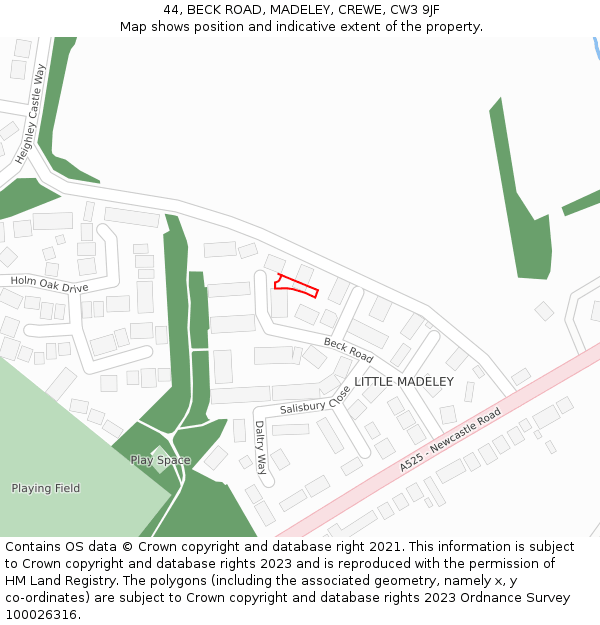 44, BECK ROAD, MADELEY, CREWE, CW3 9JF: Location map and indicative extent of plot