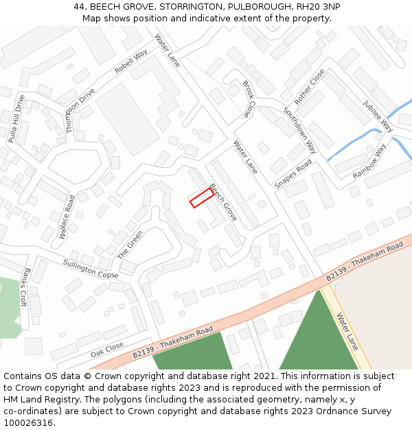 44, BEECH GROVE, STORRINGTON, PULBOROUGH, RH20 3NP: Location map and indicative extent of plot