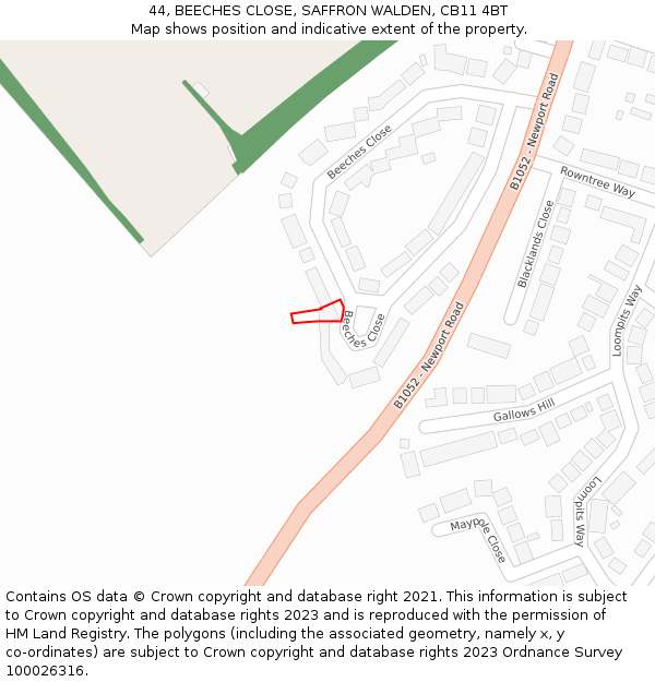 44, BEECHES CLOSE, SAFFRON WALDEN, CB11 4BT: Location map and indicative extent of plot
