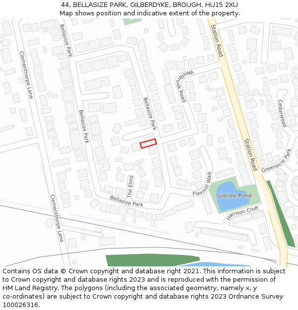 44, BELLASIZE PARK, GILBERDYKE, BROUGH, HU15 2XU: Location map and indicative extent of plot