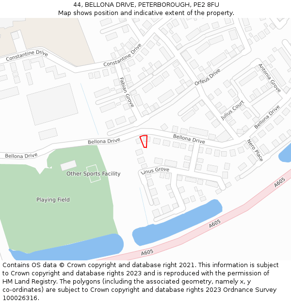 44, BELLONA DRIVE, PETERBOROUGH, PE2 8FU: Location map and indicative extent of plot