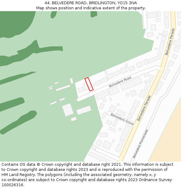 44, BELVEDERE ROAD, BRIDLINGTON, YO15 3NA: Location map and indicative extent of plot