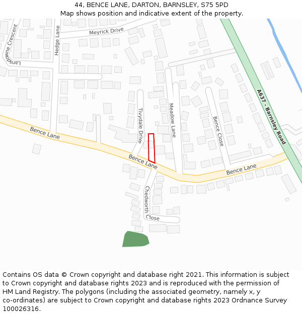 44, BENCE LANE, DARTON, BARNSLEY, S75 5PD: Location map and indicative extent of plot