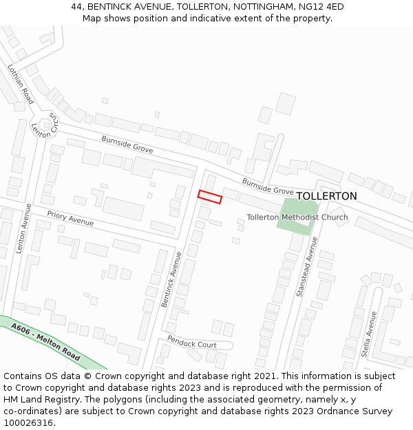 44, BENTINCK AVENUE, TOLLERTON, NOTTINGHAM, NG12 4ED: Location map and indicative extent of plot