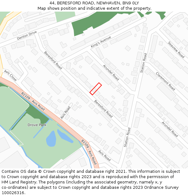 44, BERESFORD ROAD, NEWHAVEN, BN9 0LY: Location map and indicative extent of plot