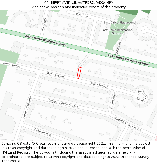 44, BERRY AVENUE, WATFORD, WD24 6RY: Location map and indicative extent of plot