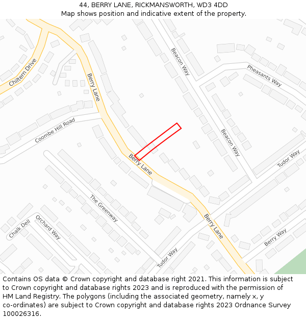 44, BERRY LANE, RICKMANSWORTH, WD3 4DD: Location map and indicative extent of plot