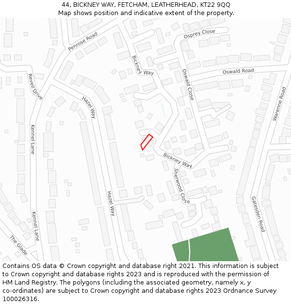 44, BICKNEY WAY, FETCHAM, LEATHERHEAD, KT22 9QQ: Location map and indicative extent of plot