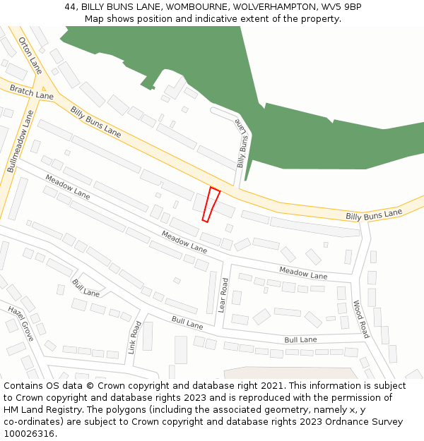 44, BILLY BUNS LANE, WOMBOURNE, WOLVERHAMPTON, WV5 9BP: Location map and indicative extent of plot