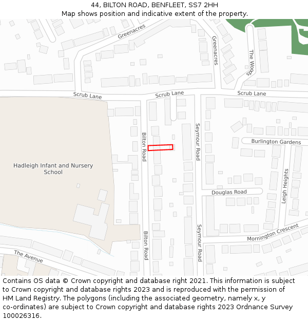 44, BILTON ROAD, BENFLEET, SS7 2HH: Location map and indicative extent of plot