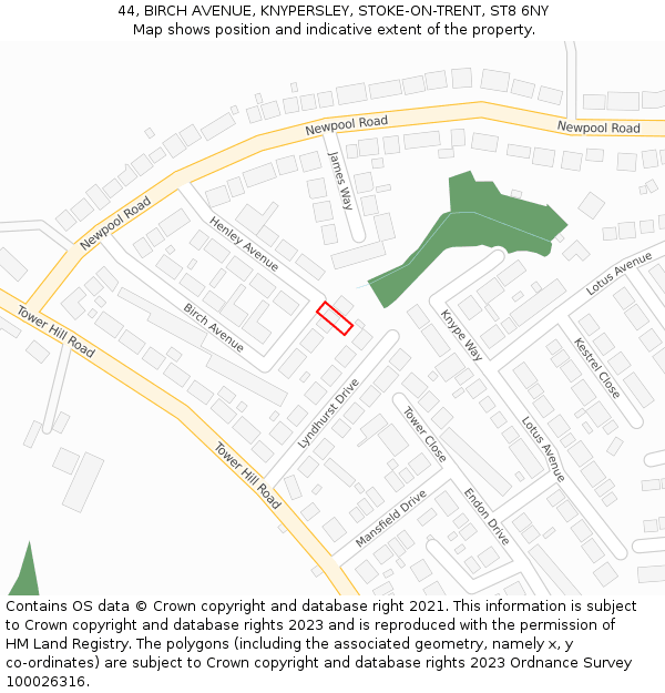 44, BIRCH AVENUE, KNYPERSLEY, STOKE-ON-TRENT, ST8 6NY: Location map and indicative extent of plot