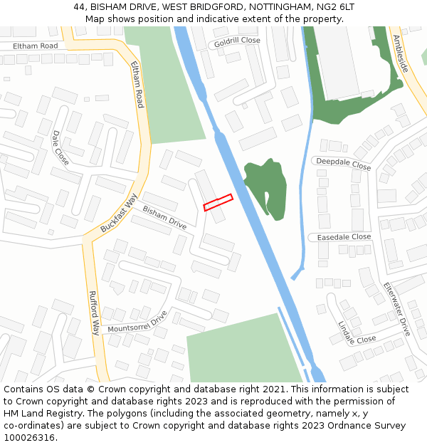 44, BISHAM DRIVE, WEST BRIDGFORD, NOTTINGHAM, NG2 6LT: Location map and indicative extent of plot