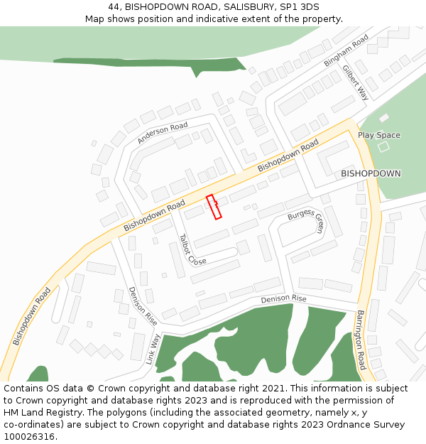 44, BISHOPDOWN ROAD, SALISBURY, SP1 3DS: Location map and indicative extent of plot