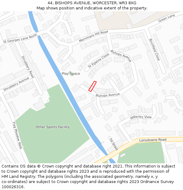 44, BISHOPS AVENUE, WORCESTER, WR3 8XG: Location map and indicative extent of plot